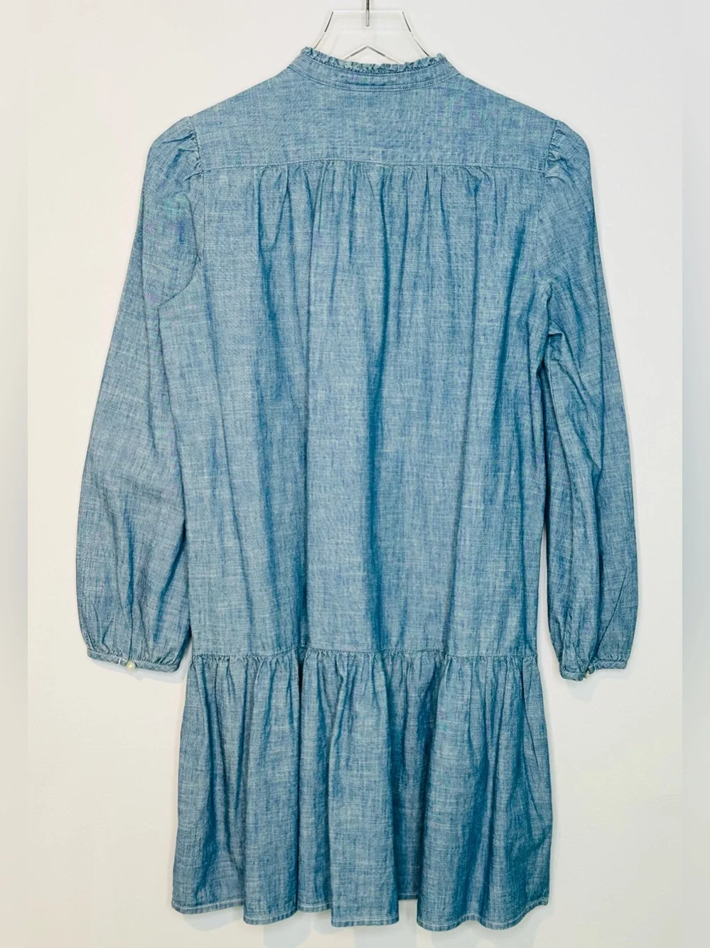 Ralph Lauren Polo Light Blue Chambray Denim Ruffle Hem Drop Waist Dress